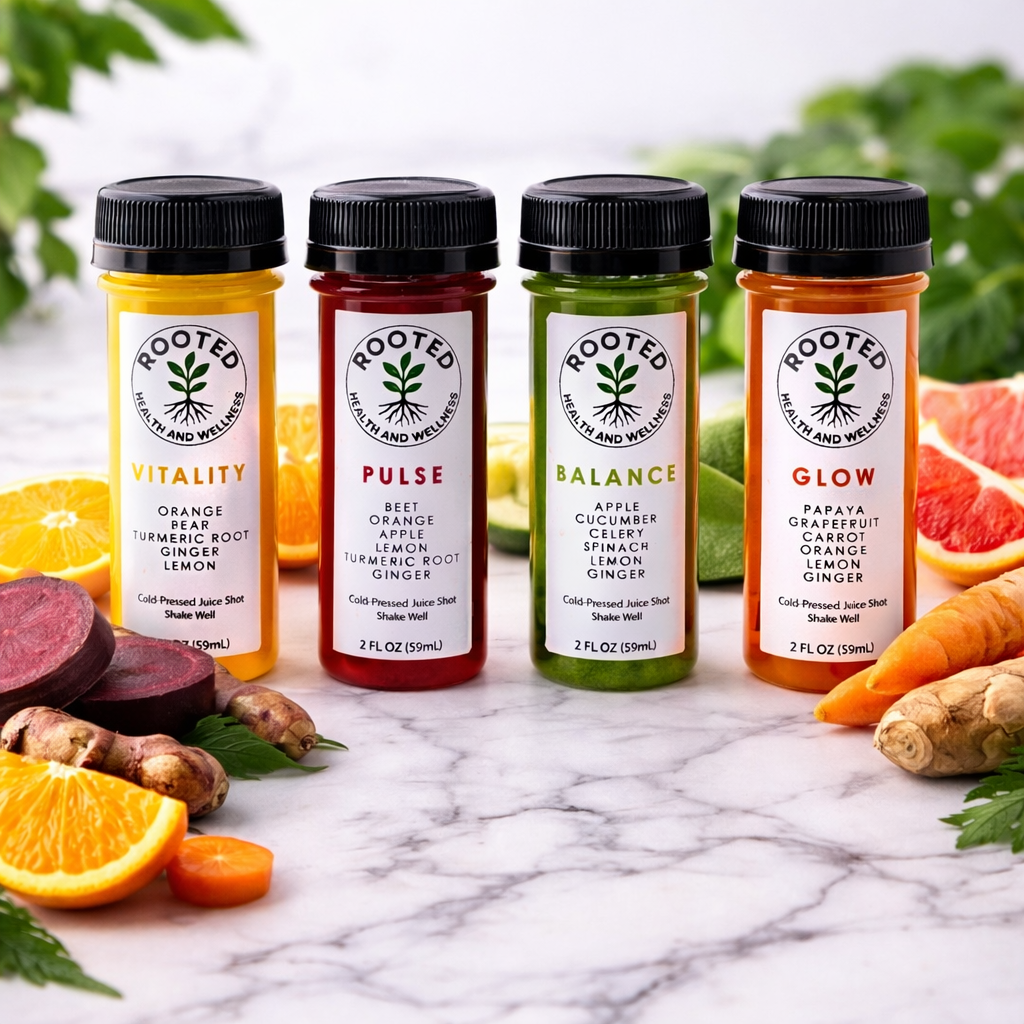 Rooted Health & Wellness | Organic Cold-Pressed Wellness Shots